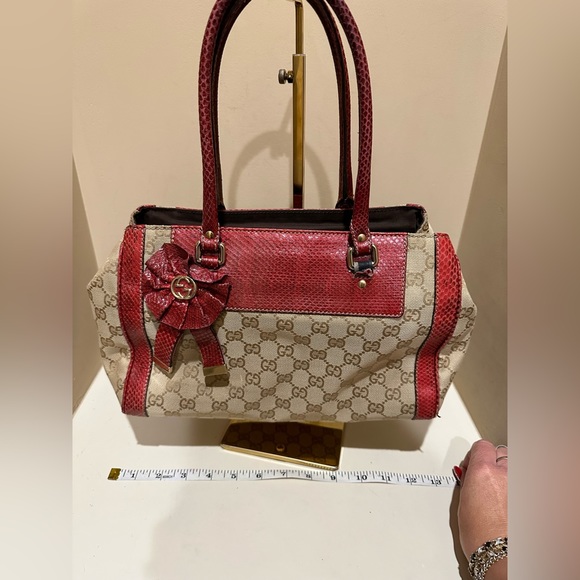Gucci Canvas Beige/Red Python Trophy Tote - Picture 12 of 12